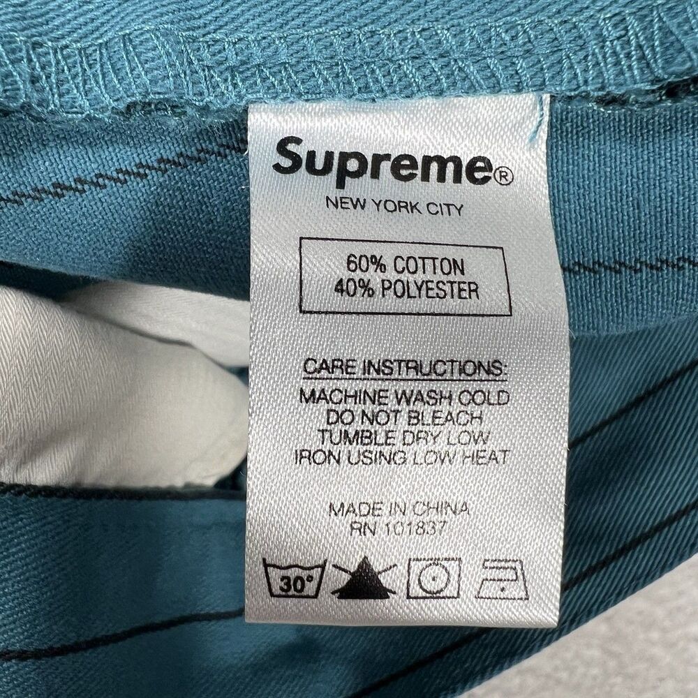 Supreme Striped Chino Work Pants Men's 30x26 Teal‎ Raw Hem  Cropped Streetwear - Picture 8 of 13